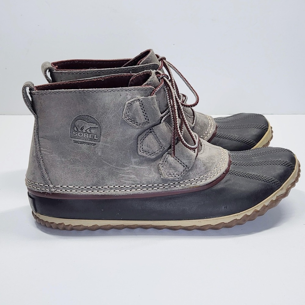 Sorel Out N About Leather Boots Womens Size 8.5 Gray Waterproof Ankle Rain